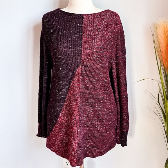 NIC+ZOE, Red Chilled Angle Colorblock Marled Ribbed Knit Sweater, Size Large - Picture 2 of 10